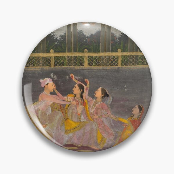 Item preview, A Prince Celebrating Holi with Palace Women on a Terrace at Night designed and sold by HinduArtGallery.