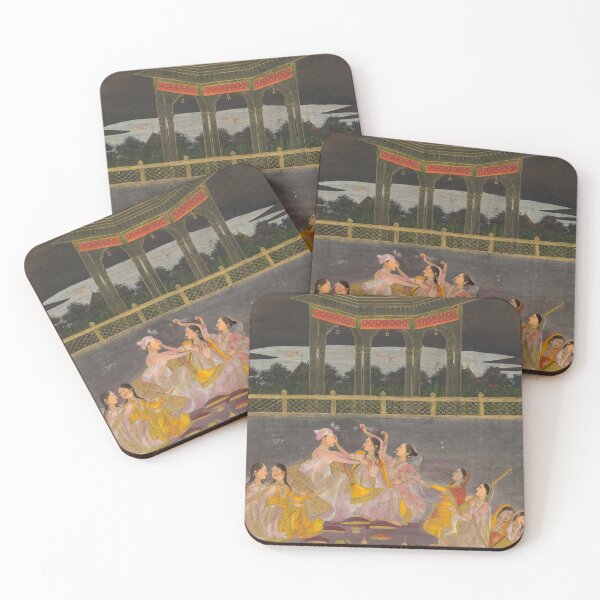 Item preview, A Prince Celebrating Holi with Palace Women on a Terrace at Night designed and sold by HinduArtGallery.