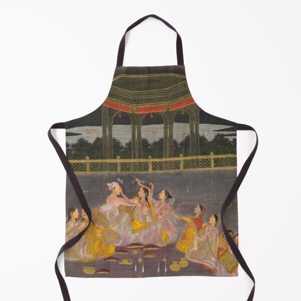 Item preview, A Prince Celebrating Holi with Palace Women on a Terrace at Night designed and sold by HinduArtGallery.