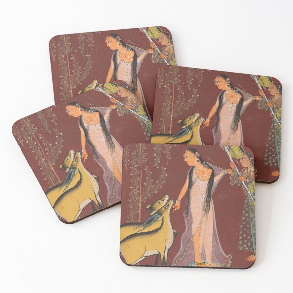 Item preview, A Lady with Attendant and a Pair of Deer designed and sold by HinduArtGallery.