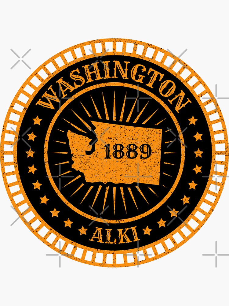 "Washington Map Badge Motto Flag Slogan Alki By and By American