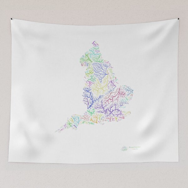 Item preview, England River Basin Map in Rainbow Colours with White Background designed and sold by GrasshopperGeo.