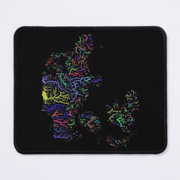 Item preview, Denmark River Basin Map in Rainbow Colours with Black Background designed and sold by GrasshopperGeo.