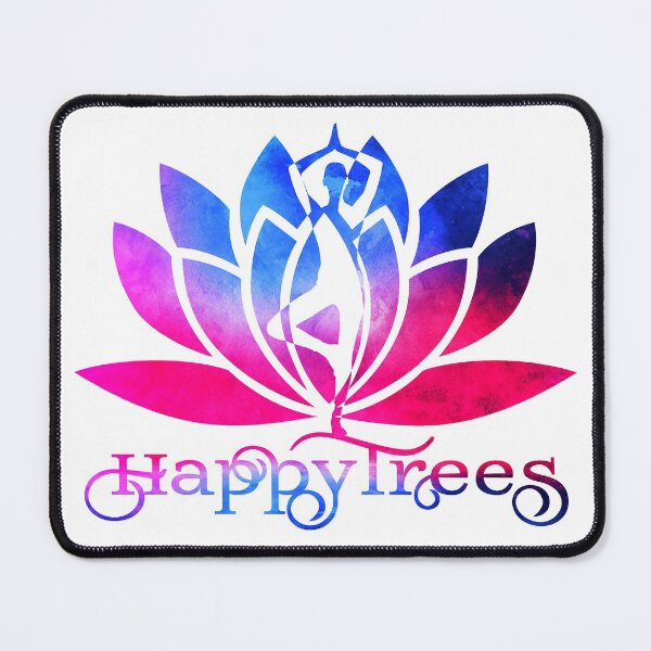 Item preview, Pink and Blue Watercolor Yoga Happy Trees Pose and Lotus Art designed and sold by Fashionmonger.