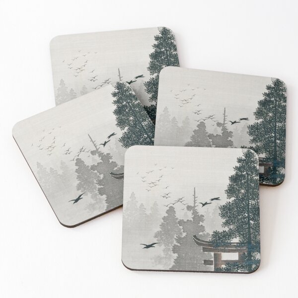 Item preview, Japanese Art Flock of birds and a torii gate in a pine tree forest (1877-1945) by Ohara Koson designed and sold by Designedbysm.