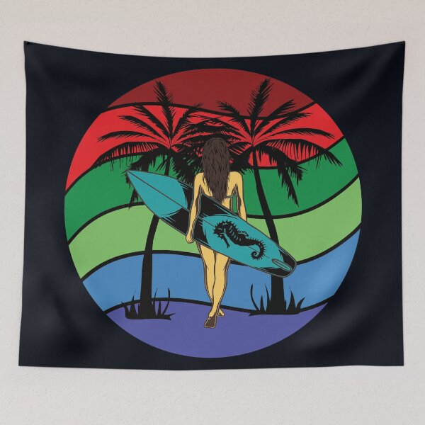 Item preview, surfing woman summer palm sport designed and sold by ReneMM.
