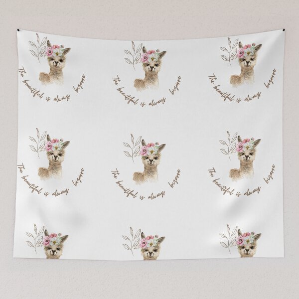 Item preview, The beautiful is always bizarre -Colorful Cute Kawaii Alpaca with Pink Flowers on Her Head Watercolor designed and sold by Red-ElYoubi.