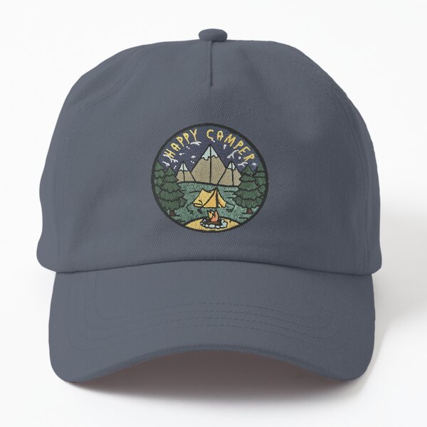 Happy Camper VINYL PRINT Camping Outdoor Activity Baseball Style Cap Hat 