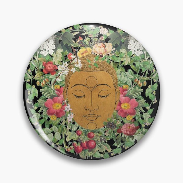 Item preview, Golden Buddha Head Eyes Closed Surrounded By Beautiful Flowers designed and sold by TrulyEpoque.