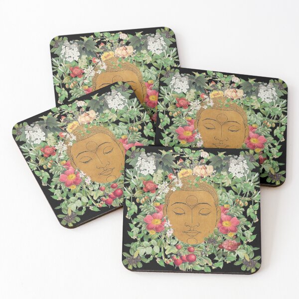 Item preview, Golden Buddha Head Eyes Closed Surrounded By Beautiful Flowers designed and sold by TrulyEpoque.