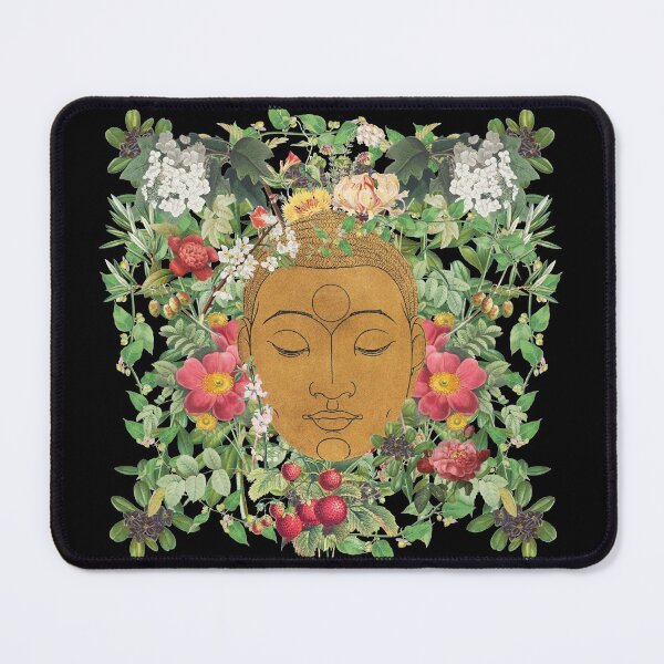 Item preview, Golden Buddha Head Eyes Closed Surrounded By Beautiful Flowers designed and sold by TrulyEpoque.