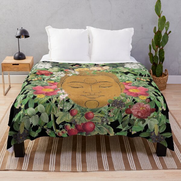 Item preview, Golden Buddha Head Eyes Closed Surrounded By Beautiful Flowers designed and sold by TrulyEpoque.