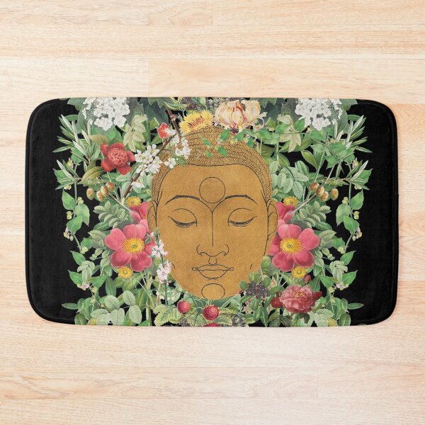 Item preview, Golden Buddha Head Eyes Closed Surrounded By Beautiful Flowers designed and sold by TrulyEpoque.