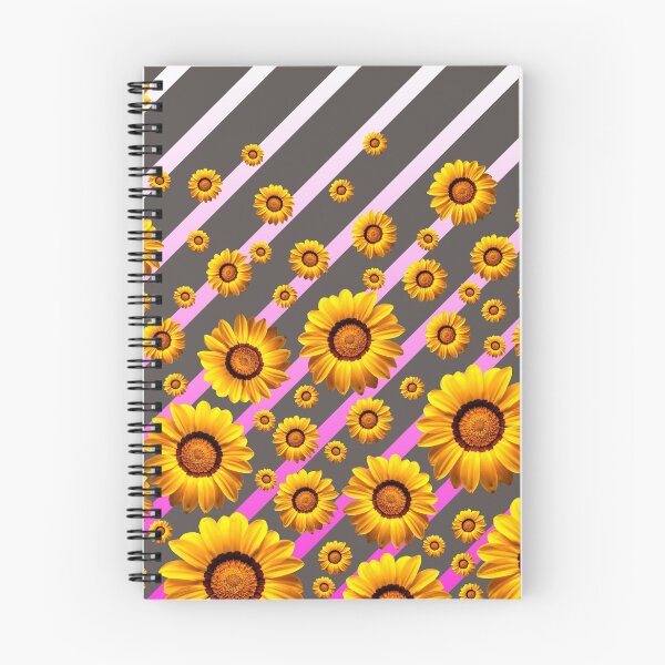 Item preview, Hermosas flores amarillas sobre fondo gris con rayas rosas designed and sold by homemadecreate.