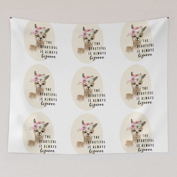 Item preview, The beautiful is always bizarre -Colorful Cute Kawaii Alpaca with Pink Flowers on Her Head Watercolor designed and sold by Red-ElYoubi.