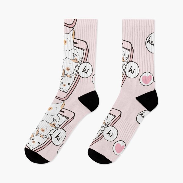 Aperçu de l'œuvre Chatons kawaii envoyant des SMS « Bonjour, Salut et cœur rose » créée et vendue par MagicStrawberry.