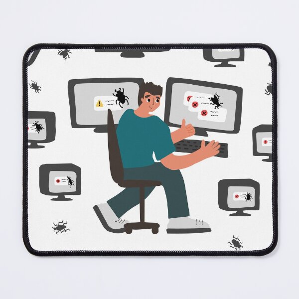 Item preview, Seamless pattern of two people near monitors with bug on the screen designed and sold by essskina.