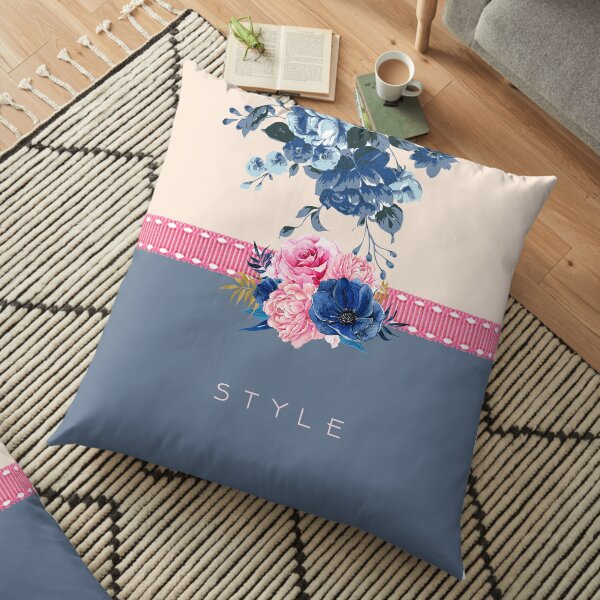 Field of Flowers in Blue, Pink and Purple Floor Pillow