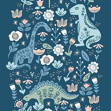 Aperçu de l'œuvre Dinosaures populaires en bleu de latheandquill