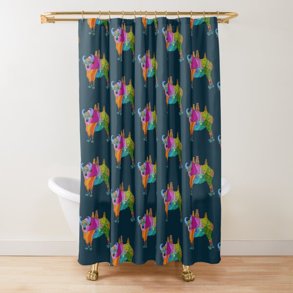 Trippy Indian Bison Mushroom Temple from Mountains to Ocean Shower Curtain