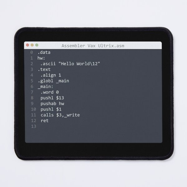 Item preview, . Assembler Vax Ultrix language Hello World program sample in editor window designed and sold by IuriiVlasenko.