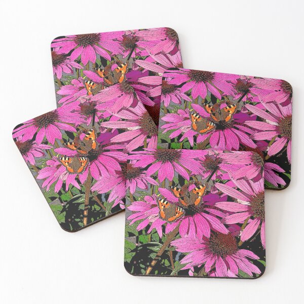 Item preview, small tortoiseshell butterflies on pink echinacea flowers designed and sold by Greengardens36.
