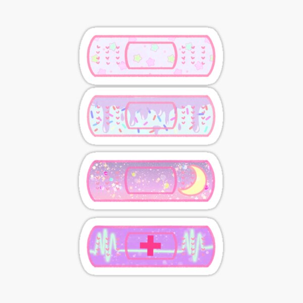 Pastel Menhera Bandaid Sticker Set - Kawaii Pastel Galaxy, Drip, Moon, Heart Monitor Sticker