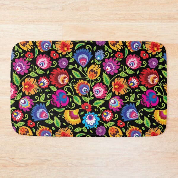 Item preview, Vibrant Folklore flowers on black designed and sold by FK-UK.