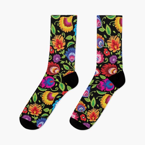 Item preview, Vibrant Folklore flowers on black designed and sold by FK-UK.