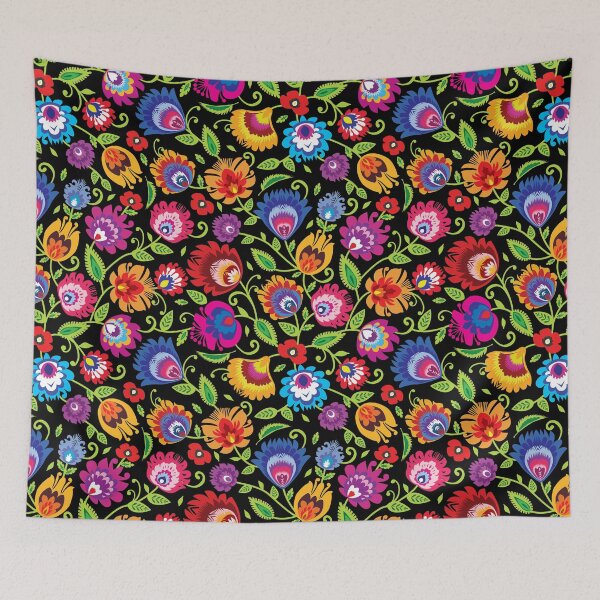 Item preview, Vibrant Folklore flowers on black designed and sold by FK-UK.