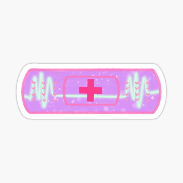Pastel Menhera Kawaii Heart Monitor Bandaid Sticker (Large) Sticker