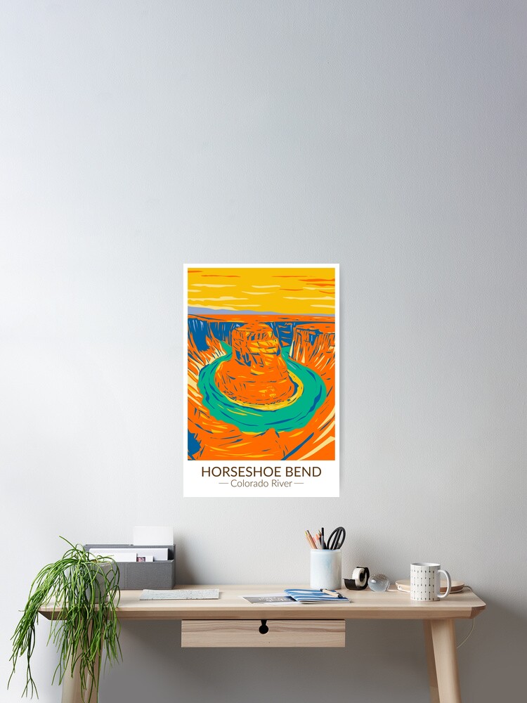 Thumbnail 2 of 3, Poster, Horseshoe Bend Colorado River Vintage designed and sold by KrisSidDesigns.