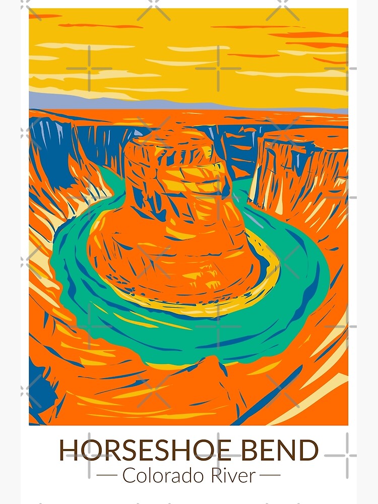 Thumbnail 3 of 3, Poster, Horseshoe Bend Colorado River Vintage designed and sold by KrisSidDesigns.
