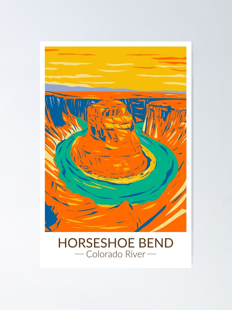 Thumbnail 1 of 3, Poster, Horseshoe Bend Colorado River Vintage designed and sold by KrisSidDesigns.
