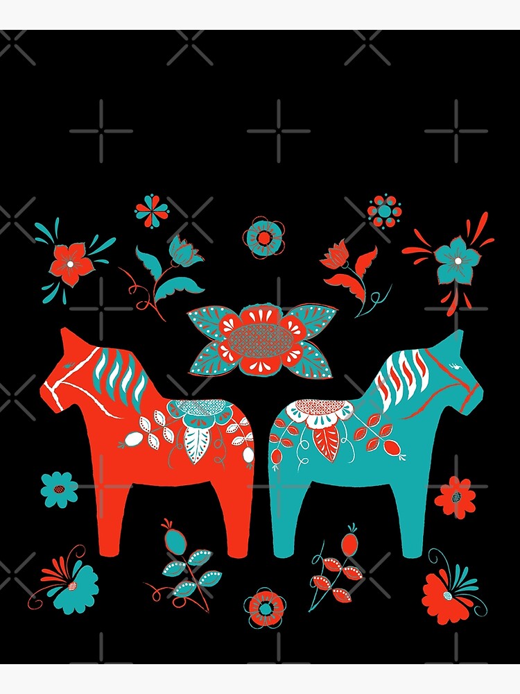 Folk Art - Swedish Dala Horses - Red Turquiose by wickedrefined