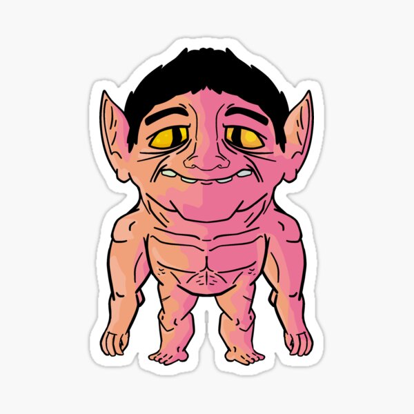 Cartoon red monster character with big ears. Monster troll illustration  with surprised expression. Shocking pink gremlin mascot design Stock Vector