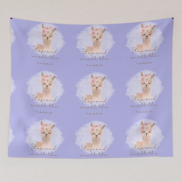 Item preview, Stop and smell the roses-Colorful Cute Kawaii Alpaca with Pink Flowers on Her Head designed and sold by Red-ElYoubi.