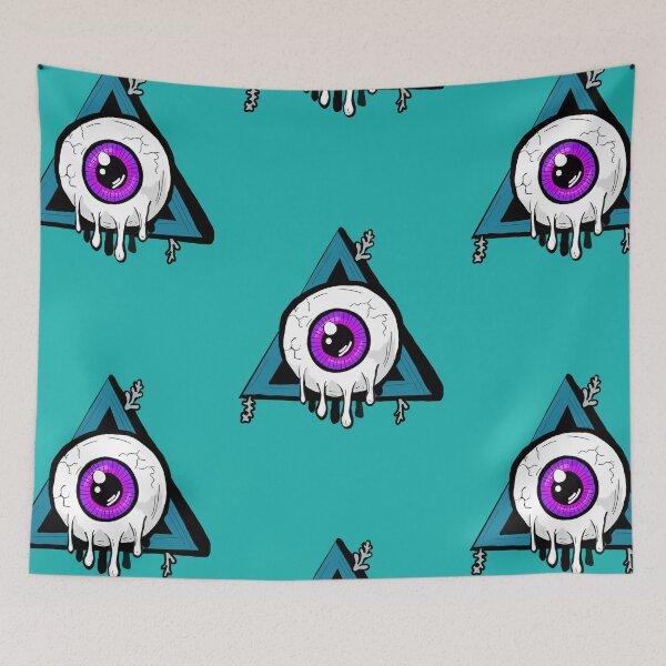 Item preview, Melting purple all seeing eye teal turquoise blue background  designed and sold by DemonicGloom.