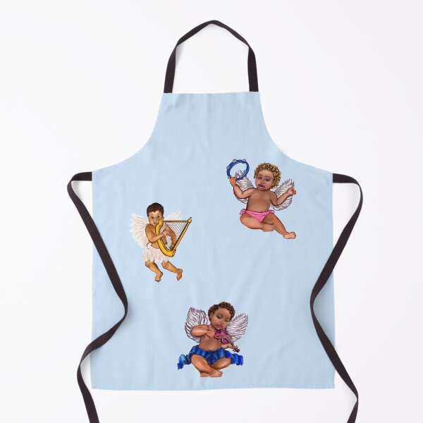 Item preview, Orchestra of Curly haired Angels in blue playing the tambourine, violin and harp - blissful Sun kissed curly haired Baby cherub angel classical art designed and sold by Artonmytee.