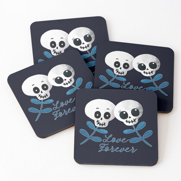 Item preview, Love Forever Two Cute Halloween Blue Flower Skulls designed and sold by BeeZBeez.