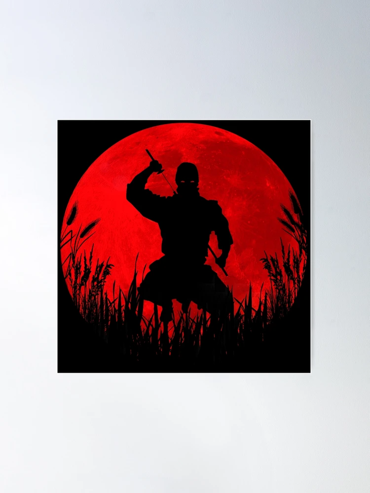 Red Moon Shadow Ninja Run In White Color Digital Logo Design Idea