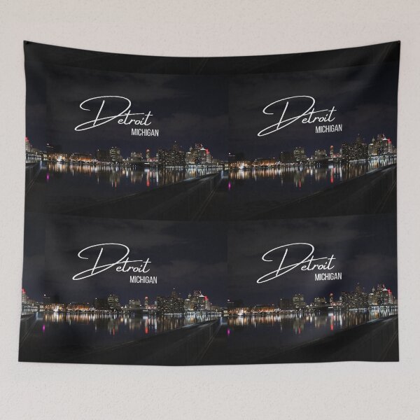 Item preview, Downtown Detroit skyline at night / Detroit river photography at night designed and sold by BeatyinChaos.
