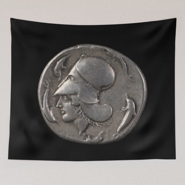 Item preview, Stater with the head of Athena and dolphins (on black) designed and sold by DotorEaon.