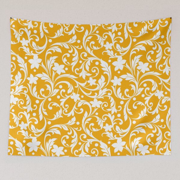 Item preview, Yellow and White Floral Damask Pattern designed and sold by thelustrous.