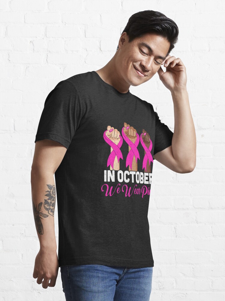 En octubre usamos camiseta rosa para mujeres y hombres con cáncer de mama,  Rosado, S