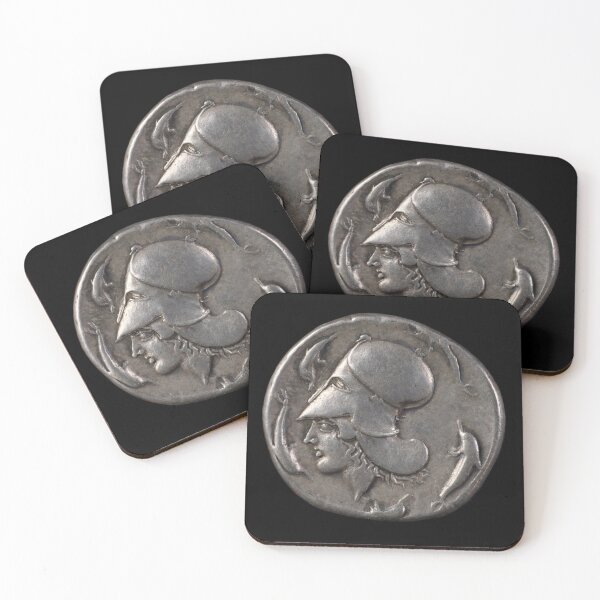 Item preview, Stater with the head of Athena and dolphins (on black) designed and sold by DotorEaon.