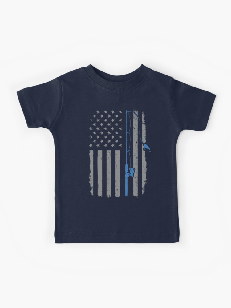 American Fishing USA Flag Vintage Fisher Rod Fisherman Gift | Kids T-Shirt