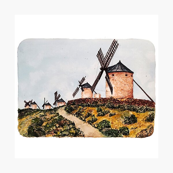 Item preview, Spanish Windmills Watercolor Artwork - Don Quixote designed and sold by arientss.