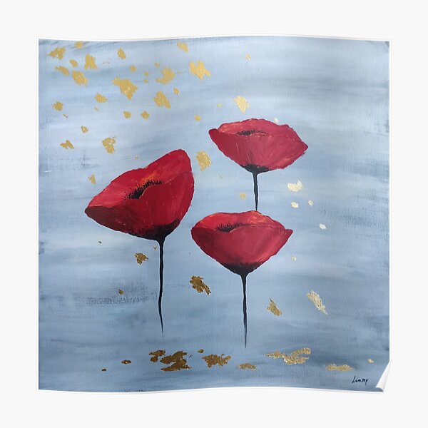 Summer rain, poppies abstract painting Poster