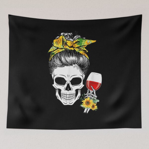 Item preview,  Sunflower Hippie Skeleton Skull Drinking Wine Mothers designed and sold by dianev79.